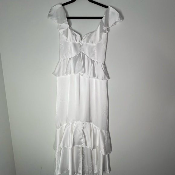 Show Me Your MuMu Ivory Satin Reese Ruffle Dress Small - Picture 10 of 12